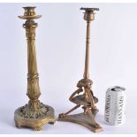 TWO LARGE 19TH CENTURY EUROPEAN BRONZE CANDLESTICKS. 30 cm high. (2)