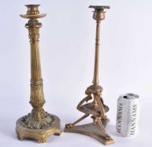 TWO LARGE 19TH CENTURY EUROPEAN BRONZE CANDLESTICKS. 30 cm high. (2)