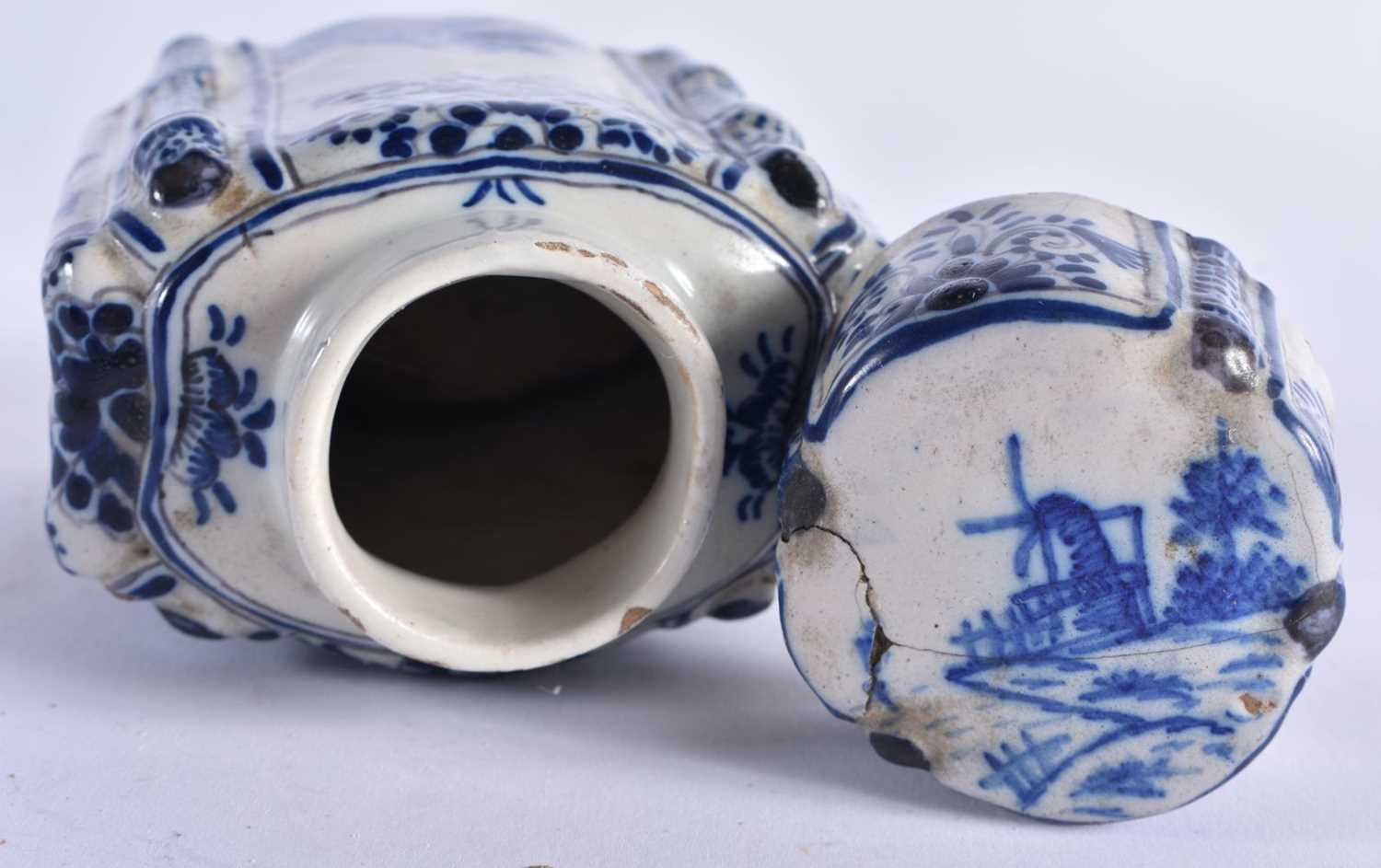 AN ANTIQUE DELFT FAIENCE WALL BRACKET together with a Delft figural monkey jug & a similar tea - Image 8 of 12