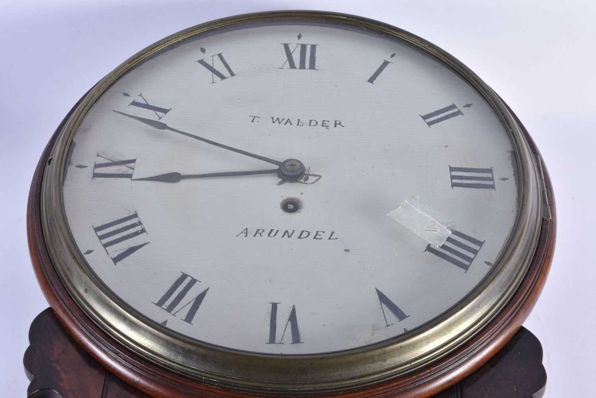 A RARE WOOD DIAL THOMAS WALDER OF ARUNDEL HANGING WALL CLOCK with black painted Roman numerals and - Image 2 of 19