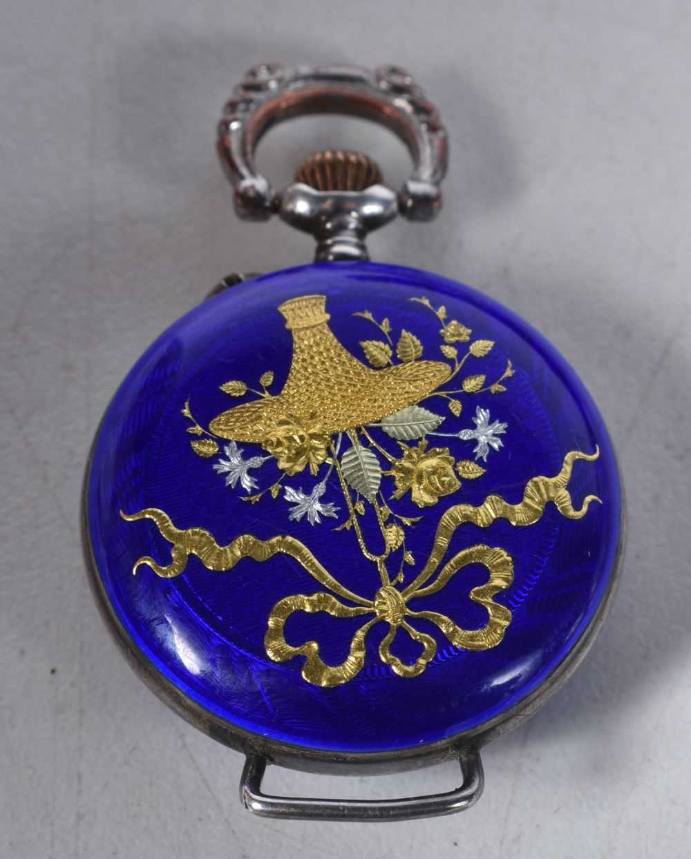 Ladies Vintage Silver Cased and Guilloche Enamel Fob Watch Conversion.  Stamped 925. Movement - - Image 3 of 4