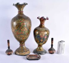 FIVE PIECES OF VINTAGE KASHMIR LACQUER WARES. Largest 44 cm high. (5)