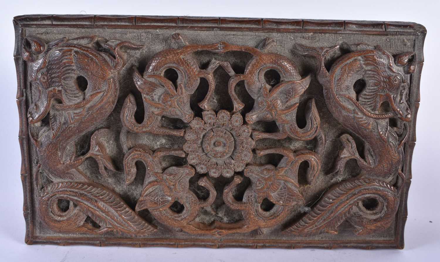 A 19TH CENTURY BURMESE CARVED WOOD DRAGON BOX AND COVER together with two Anglo Indian boxes. - Image 3 of 9
