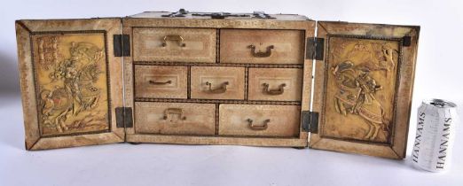 AN 18TH/19TH CENTURY CONTINENTAL LEATHER WRAPPED HIDE DESK CASKET overlaid with bronze gothic