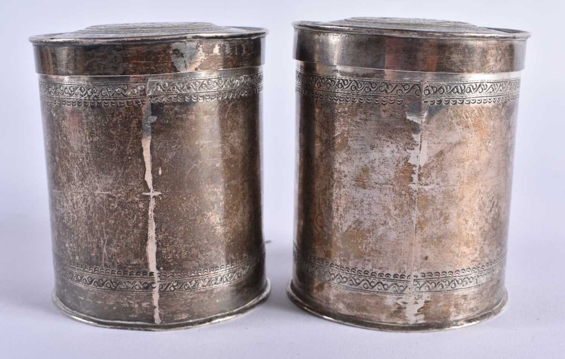 A PAIR OF ANTIQUE CONTINENTAL SILVER COIN INSET BOXES AND COVERS. 344 grams. 9 cm x 7.25 cm. - Image 2 of 6