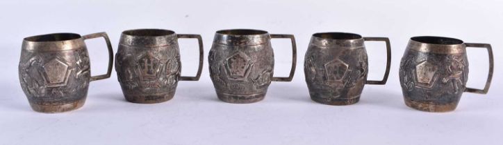 FIVE ANTIQUE INDIAN SILVER CUPS. 102 grams. 5 cm x 4 cm. (5)