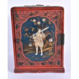 A 19TH CENTURY JAPANESE MEIJI PERIOD CINNABAR LACQUER KODANSU CABINET decorated with figures in