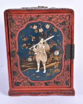 A 19TH CENTURY JAPANESE MEIJI PERIOD CINNABAR LACQUER KODANSU CABINET decorated with figures in