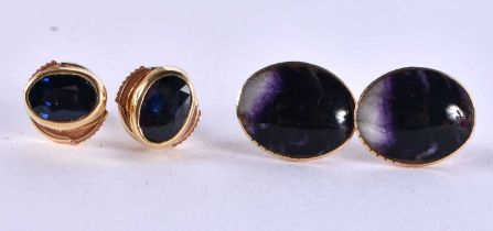 Two Pairs of 9 Carat Gold Earrings, 1 set with Sapphire and the other pair Blue John. Total weight