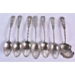 SIX ANTIQUE ORIENTAL SILVER SPOONS. 93 grams. 13 cm long. (6)