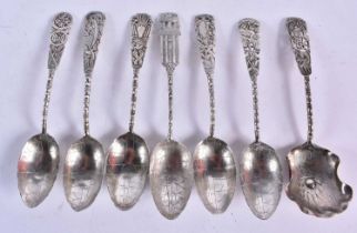 SIX ANTIQUE ORIENTAL SILVER SPOONS. 93 grams. 13 cm long. (6)