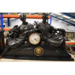 A MONUMENTAL 19TH CENTURY FRENCH BRONZE AND ORMOLU MUNICIPAL CLOCK formed with two figures over a