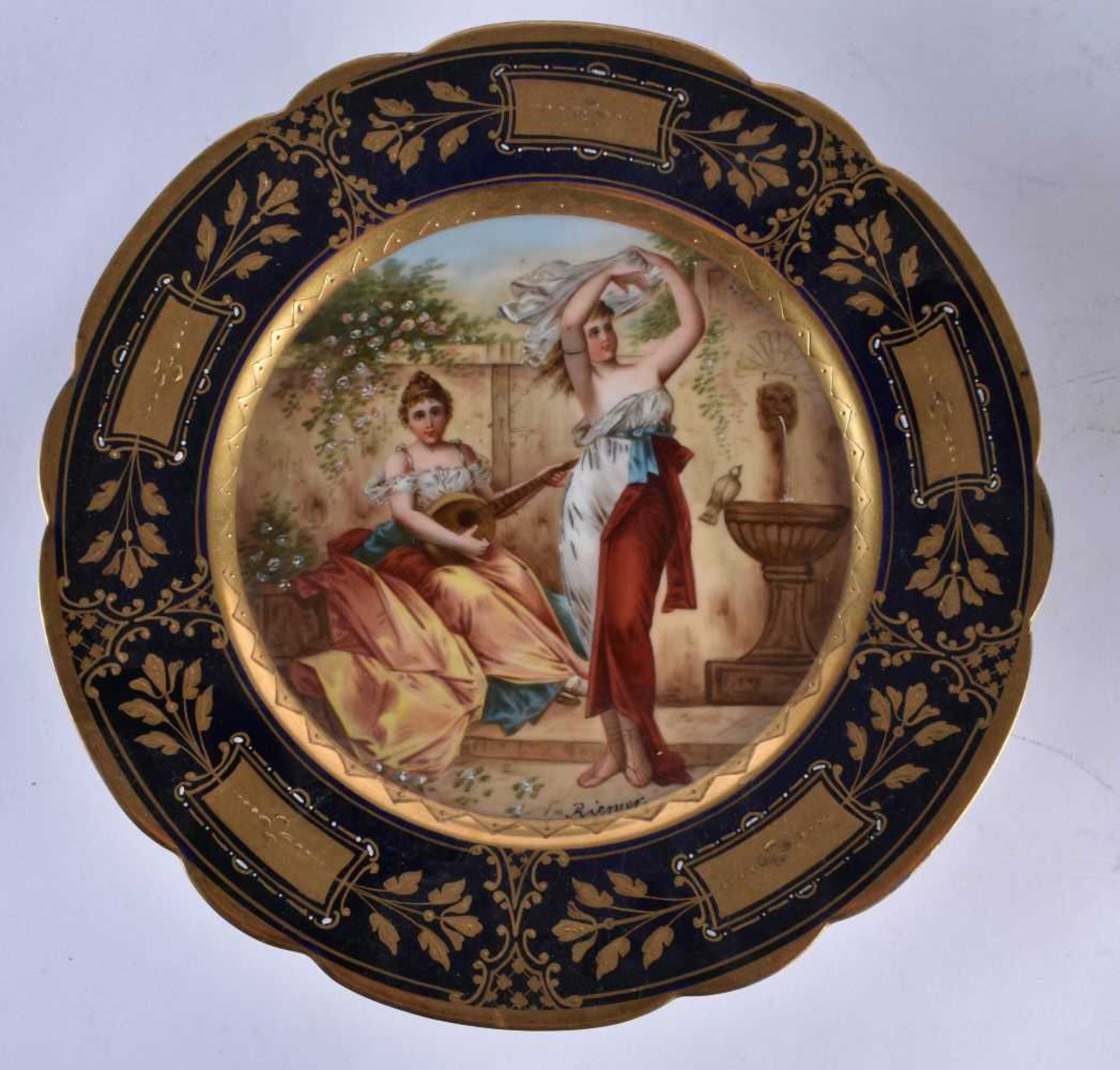 A GOOD EARLY 20TH CENTURY VIENNA PORCELAIN DESSERT SERVICE C1900 painted with figures and landscapes - Image 2 of 9