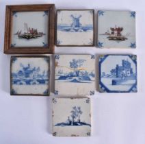 SEVEN DELFT BLUE AND WHITE & POLYCHROME TILES. 12.5 cm square. (7)