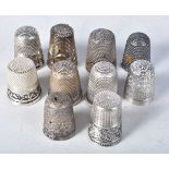 A Silver Charles Horner Thimble together with Nine others. Various Hallmarks. Largest 2.3cm x 1.8cm,