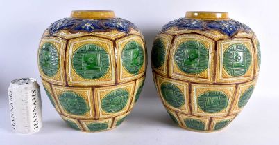 A RARE LARGE PAIR OF 19TH CENTURY CHINESE SANCAI GLAZED GINGER JARS bearing Kangxi marks to base,