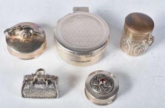 Five Silver Pill Boxes. Various Marks incl Birmingham 2006. Largest 4.4cm x 2cm, total weight 91g (