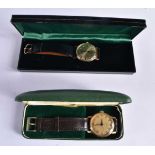 Gents Vintage Gold Tone Wristwatches Hand-wind Working Boxed x 2. 3.5 cm wide inc crown. (2)