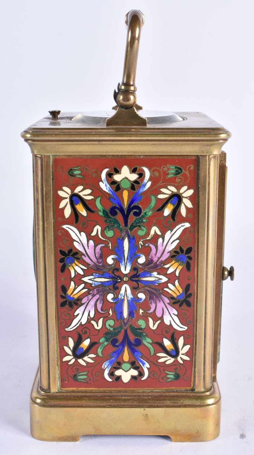 A LATE 19TH CENTURY FRENCH REPEATING CHAMPLEVE ENAMEL CARRIAGE CLOCK within original leather - Image 4 of 9