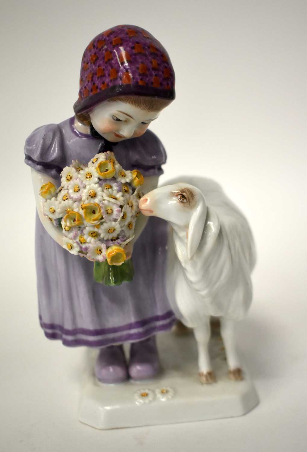 AN UNUSUAL GERMAN MEISSEN PORCELAIN GROUP depicting a child and a young goat. 17 cm high. - Image 9 of 18