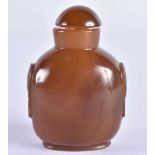 A 19TH CENTURY CHINESE CARVED AGATE SNUFF BOTTLE Qing, with agate stopper. 6 cm x 4 cm.