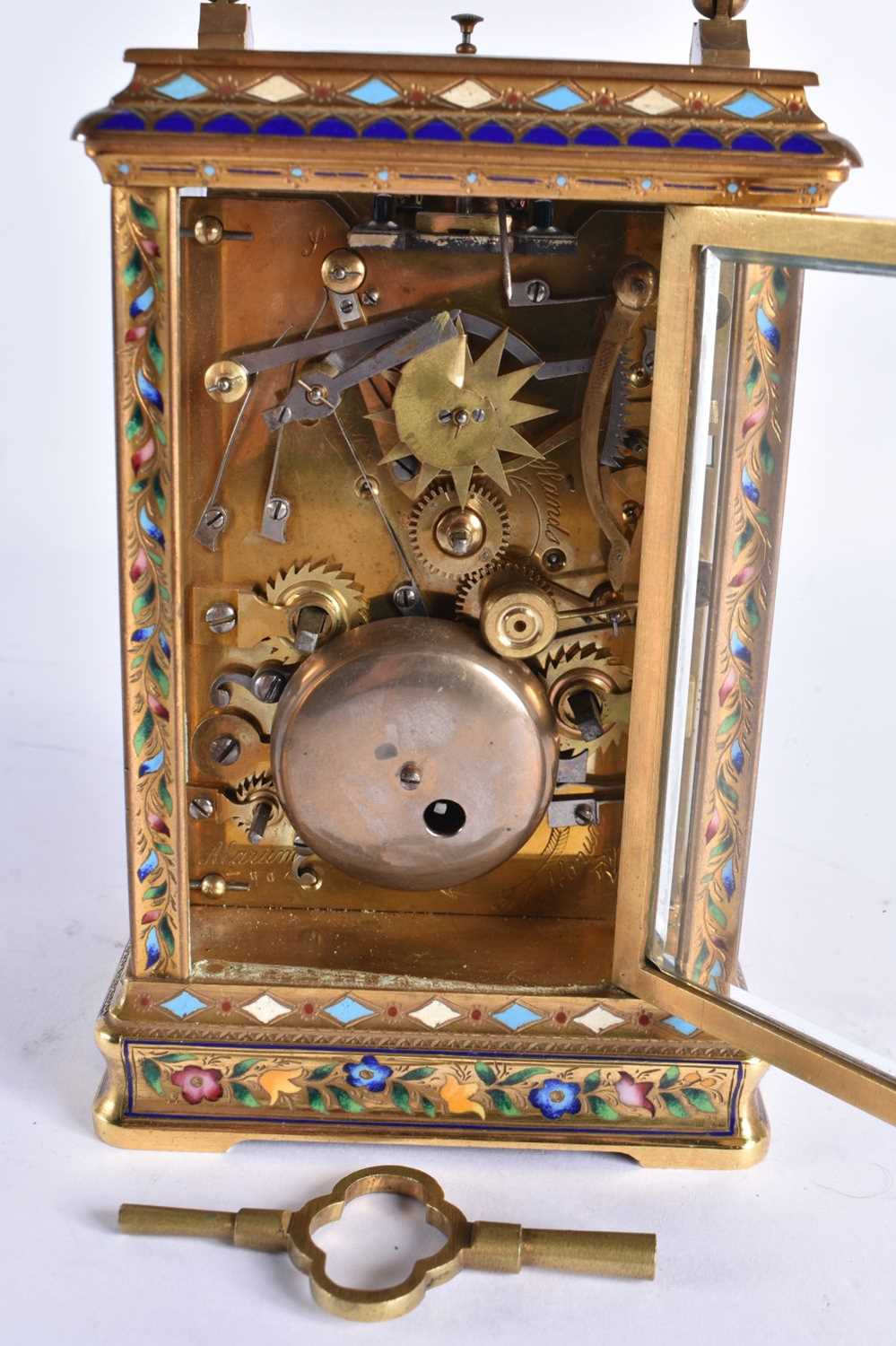 A VERY GOOD 19TH CENTURY FRENCH CHINESE MARKET ENAMELLED GILT BRONZE REPEATING CARRIAGE CLOCK the - Image 4 of 7