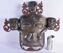 A LARGE 18TH CENTURY CHINESE TIBETAN MIXED METAL POLYCHROMED MASK. 44 cm x 42 cm.