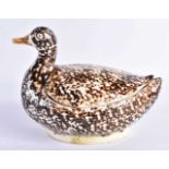 AN UNUSUAL EARLY 19TH CENTURY ENGLISH CREAMWARE DUCK BOX AND COVER of naturalistic form, with sponge