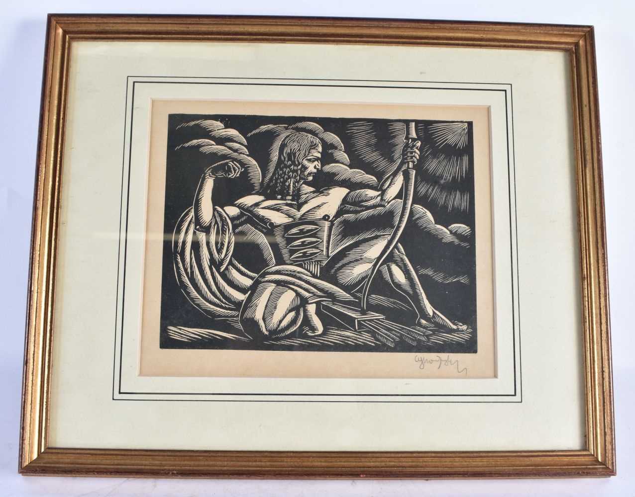 European School (C1940) Engraving, Archer in a landscape. 40 cm x 32 cm.