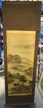 AN EARLY 20TH CENTURY CHINESE PAINTED INK WORK LANDSCAPE SCROLL Late Qing/Republic. 188 cm x 65 cm.