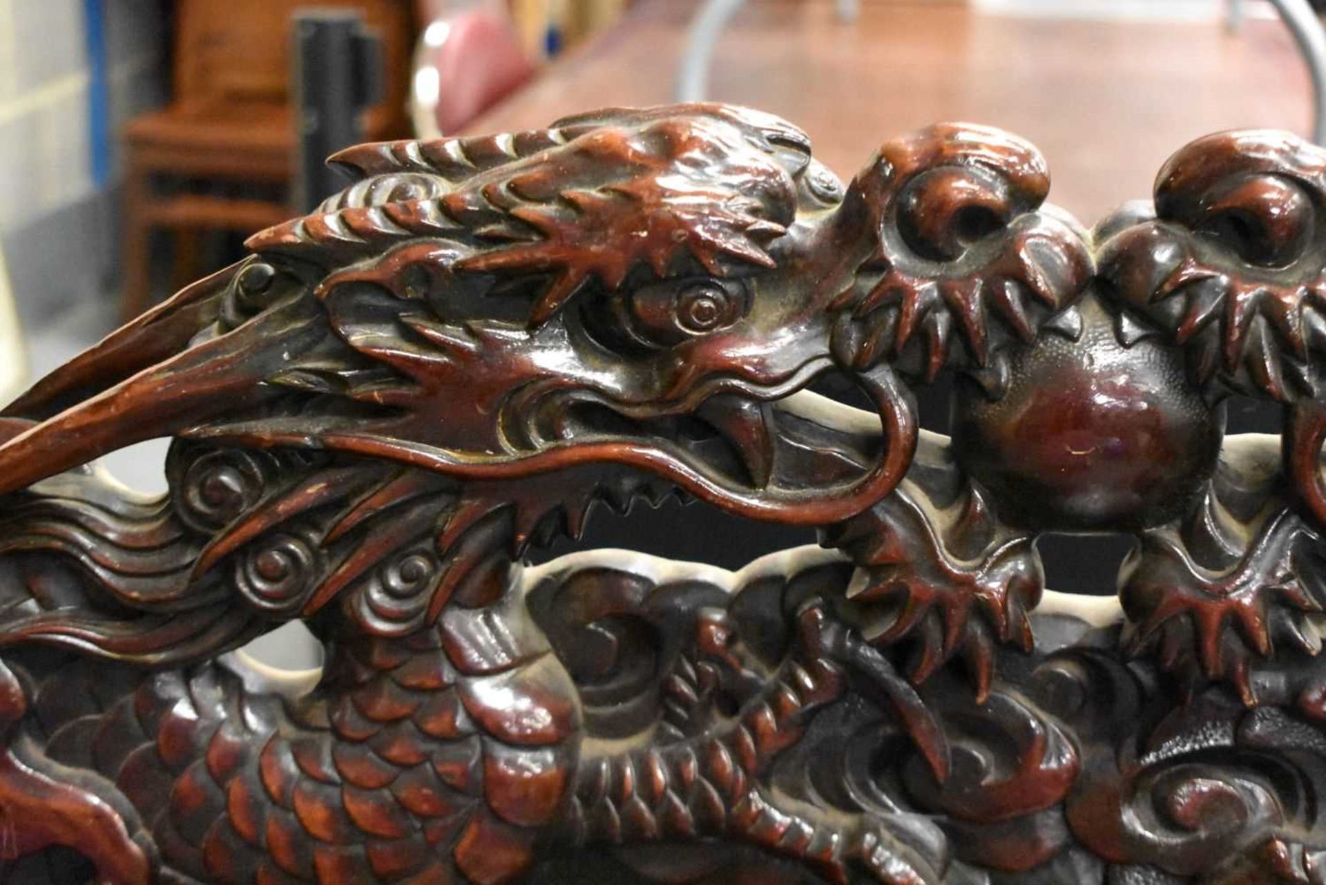 A LARGE 19TH CENTURY JAPANESE MEIJI PERIOD CARVED WOOD DRAGON BENCH. 125 cm x 125 cm. - Image 4 of 14
