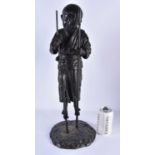 A LARGE 19TH CENTURY JAPANESE MEIJI PERIOD BRONZE OKIMONO modelled as a young boy walking on stilts.