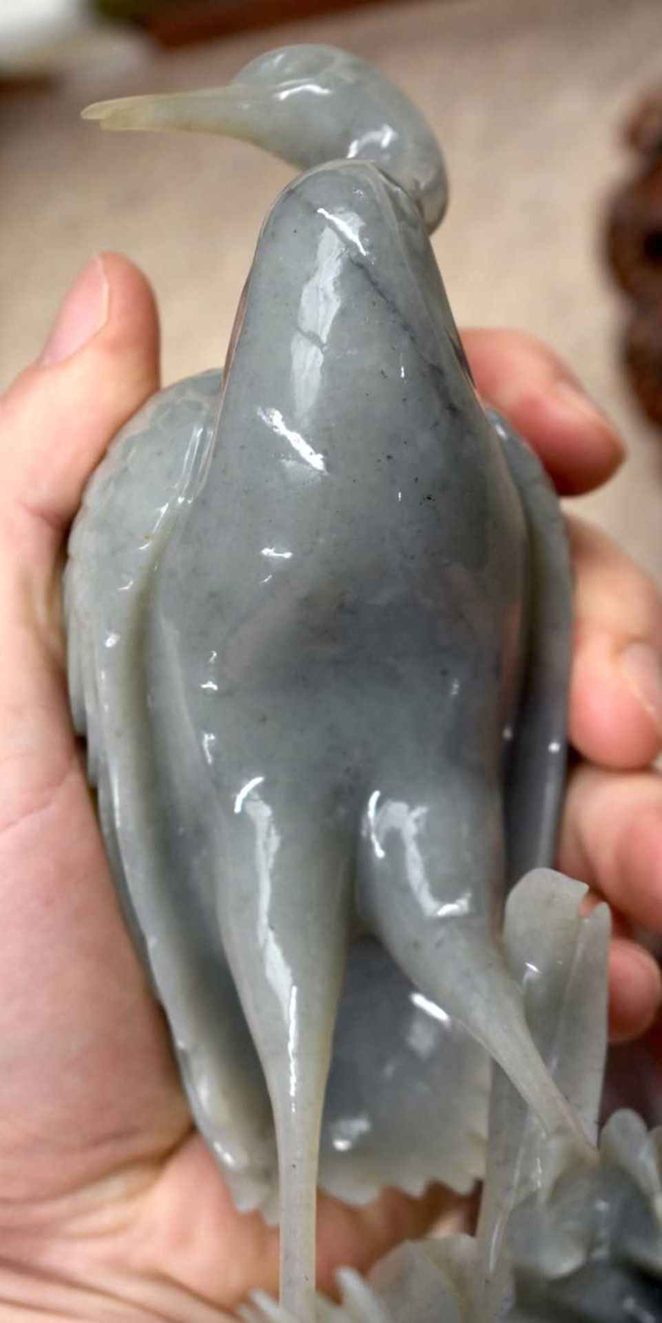 A LOVELY LARGE PAIR OF 19TH CENTURY CHINESE CARVED JADE FIGURES OF BIRDS Qing, beautifully carved - Image 35 of 44