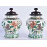 A PAIR OF 19TH CENTURY CHINESE FAMILLE VERTE PORCELAIN JARS Kangxi style. 17 cm high.