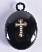 A Victorian Jet Mourning Locket set with a Gold Cross mounted with Pearls. 5.5cm x 3.7cm x 1.7cm,