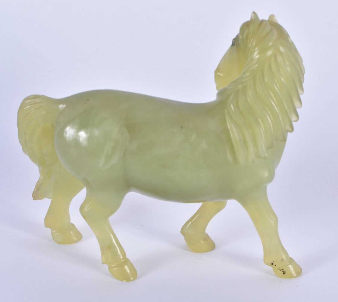 A SET OF SIX LATE 19TH CENTURY CHINESE CARVED JADE HORSES Late Qing, modelled in various forms and - Image 3 of 13