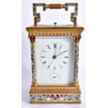 A LOVELY 19TH CENTURY FRENCH CHINESE MARKET CHAMPLEVE ENAMEL AND BRONZE REPEATING CARRIAGE CLOCK the