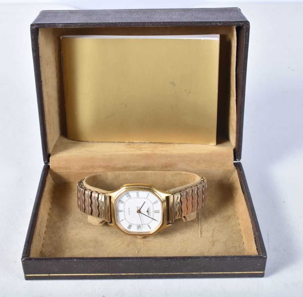 A Boxed Longines Quartz watch. 3.5cm incl crown. Needs battery