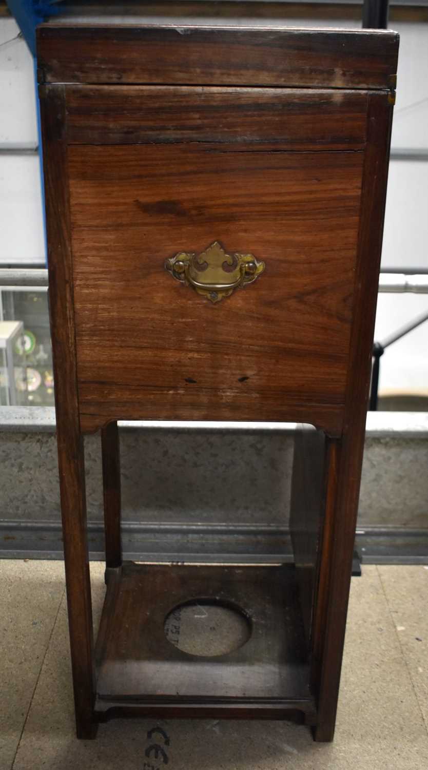 A RARE 19TH CENTURY ANGLO CHINESE CARVED HARDWOOD CAMPAIGN STYLE WASH STAND. 95 cm x 38 cm. - Image 5 of 21