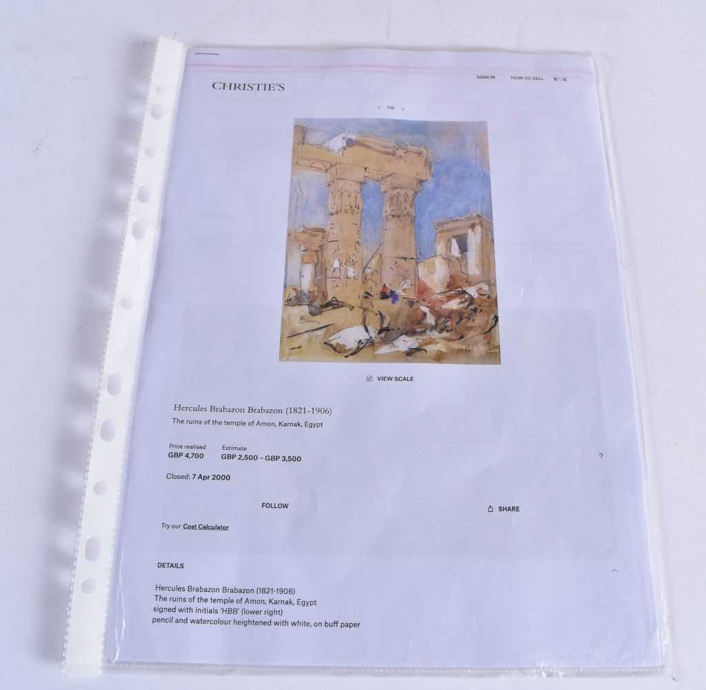 A FRAMED WATERCOLOUR BY HERCULES BRABAZON BRABAZON (1821-1906). ‘Ruins of Temple of Amon, Karnak, - Image 8 of 8