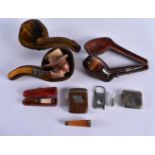 ASSORTED ANTIQUE MEERSCHAUM PIPES together with silver ware etc. Weighable silver 81 grams.