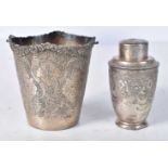 A Middle Eastern Silver Condiment set. XRF Tested for Purity. Salt 6.3cm x 6.2cm, total weight