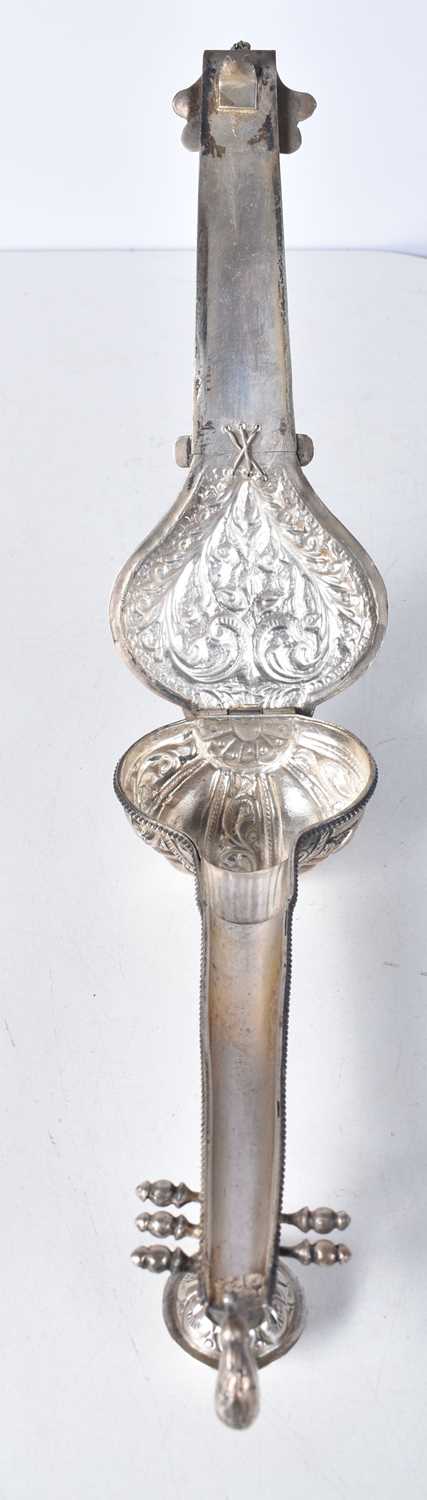 An Indian Silver Opium Pipe Box in the form of a Veena with a Peacock Yalt above the Kunti. - Image 3 of 3