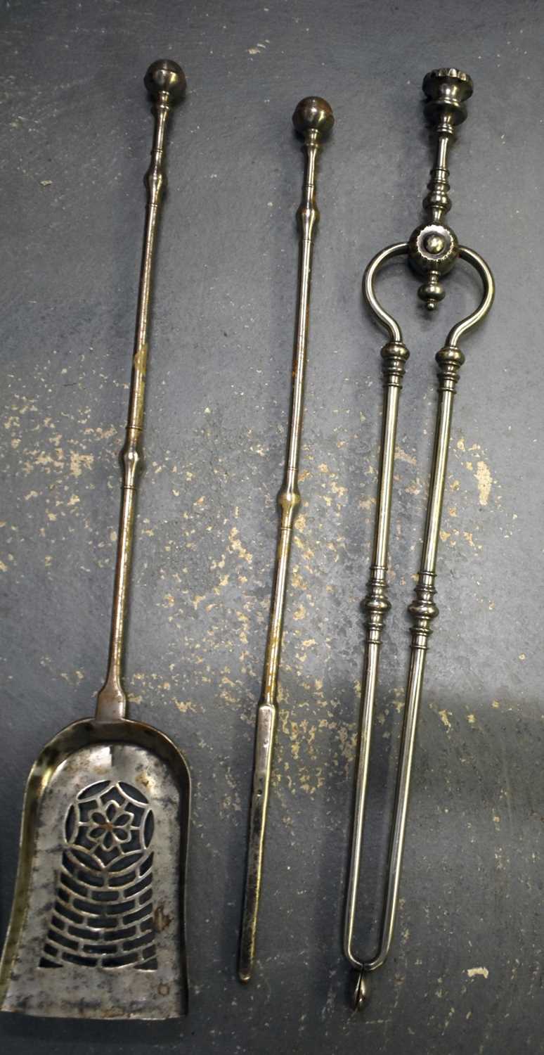 A PAIR OF GEORGE III STEEL FIRE IRONS. Longest 74cm (6) - Bild 3 aus 5