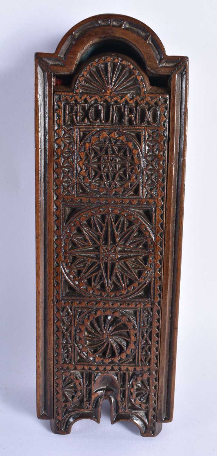 AN UNUSUAL CASED PAIR OF EARLY 19TH CENTURY TREEN NUT CRACKERS decorated with sunburst motifs, the - Image 6 of 8