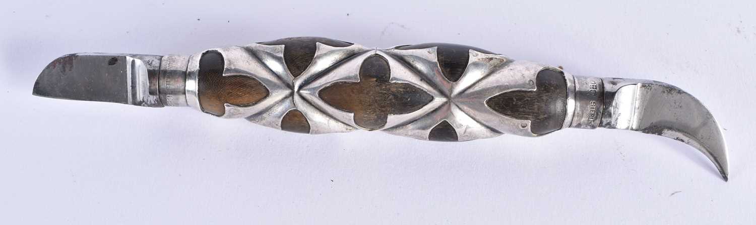 AN UNUSUAL ANTIQUE SILVER OVERLAID CARVED HORN PICK. 15 cm long. - Image 2 of 3