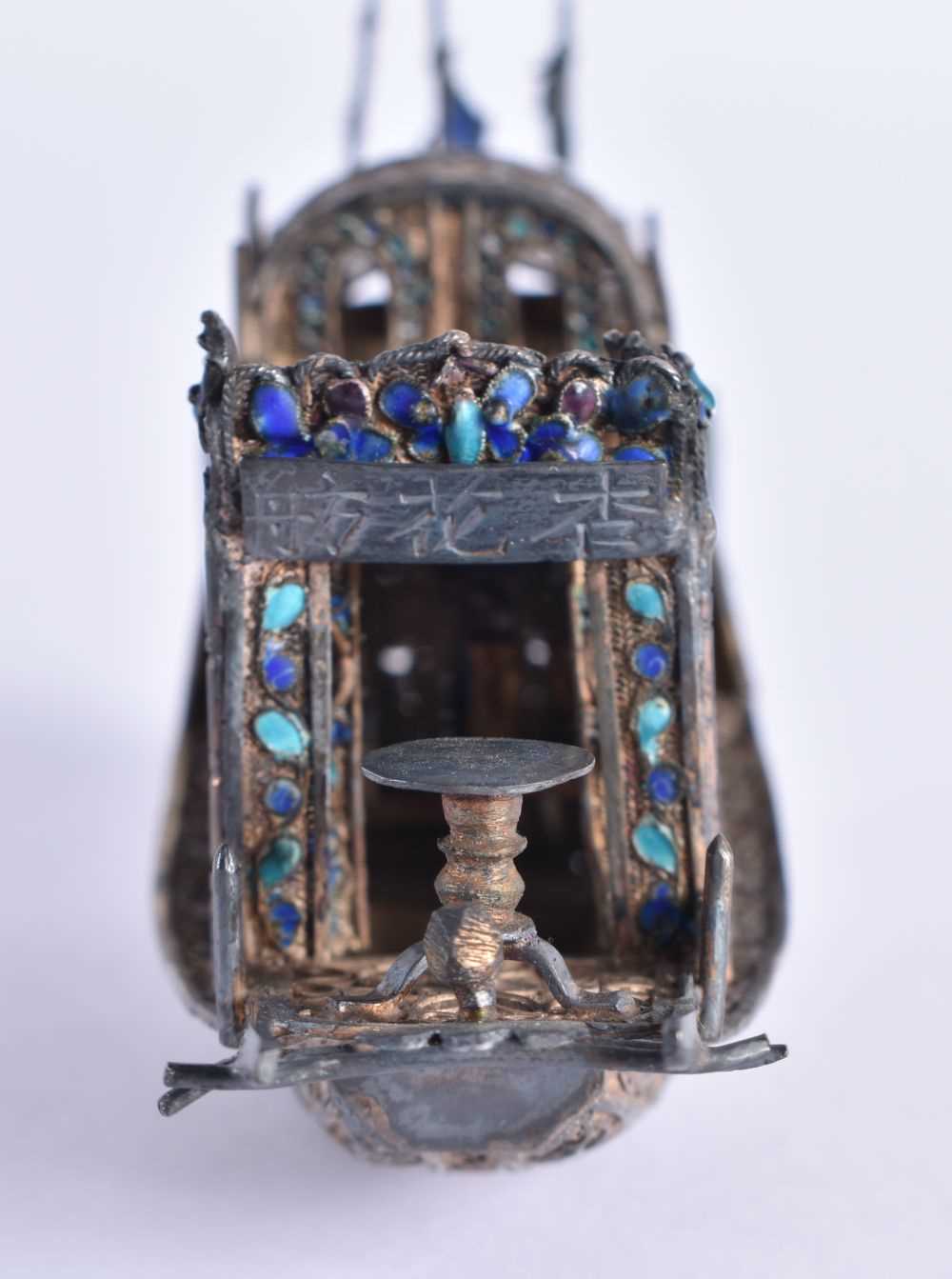 A RARE LATE 19TH CENTURY CHINESE SILVER AND ENAMEL BOAT Late Qing, together with another silver boat - Image 9 of 10