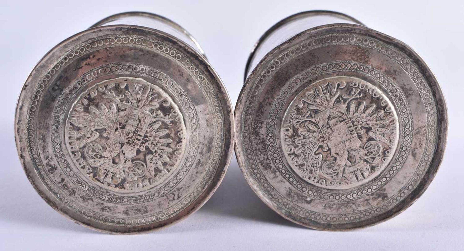 A PAIR OF ANTIQUE CONTINENTAL SILVER COIN INSET BOXES AND COVERS. 344 grams. 9 cm x 7.25 cm. - Image 3 of 6