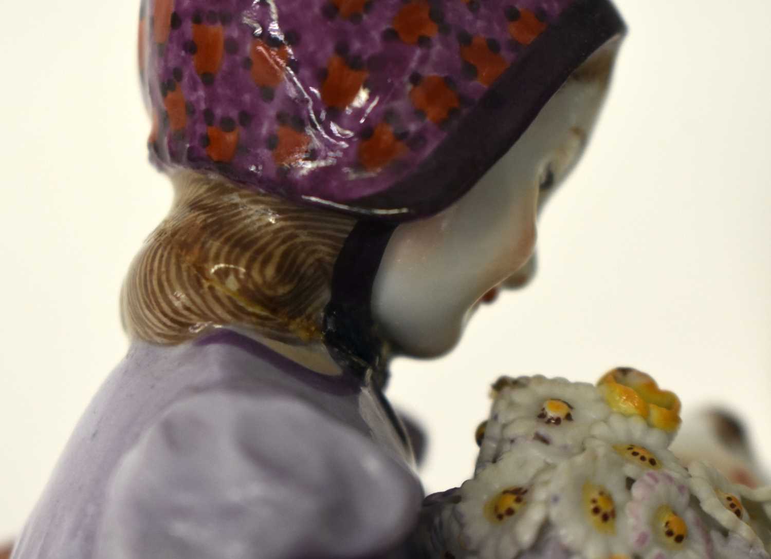 AN UNUSUAL GERMAN MEISSEN PORCELAIN GROUP depicting a child and a young goat. 17 cm high. - Image 13 of 18
