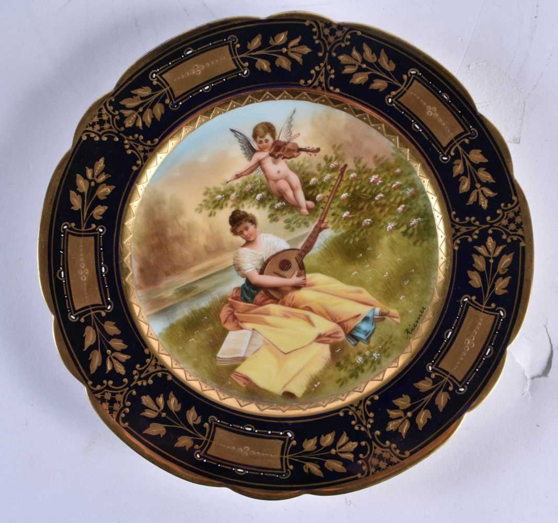 A GOOD EARLY 20TH CENTURY VIENNA PORCELAIN DESSERT SERVICE C1900 painted with figures and landscapes - Image 7 of 9